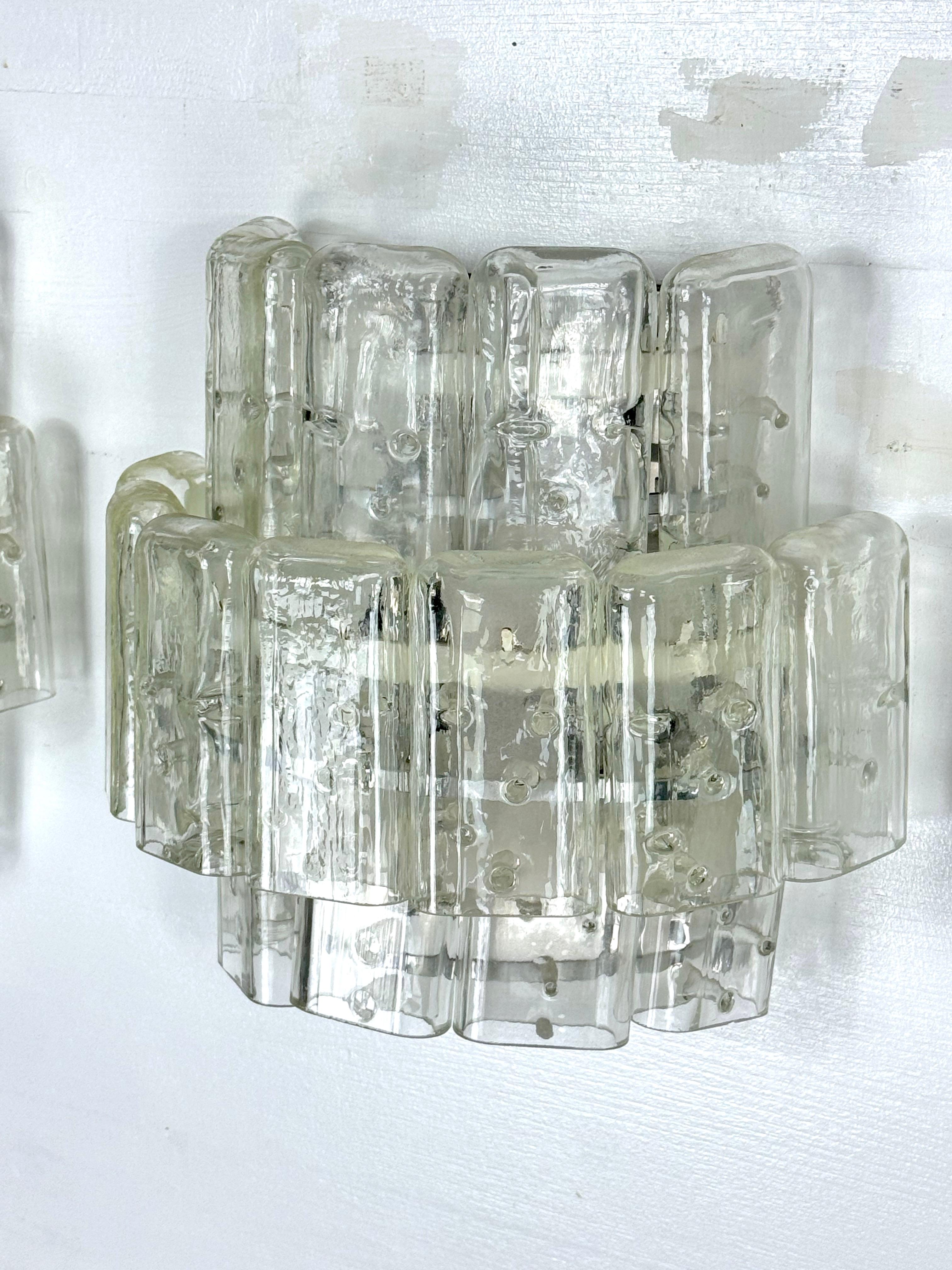 Vistosi, set di quattro grandi appliques in vetro di Murano trasparente. Italy 197 in vendita 2