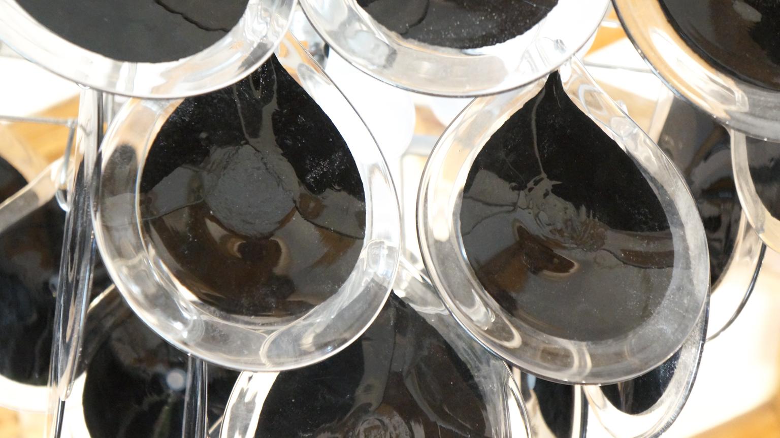Vistosi Mid-Century Modern Black Crystal Murano Glass Chandelier 