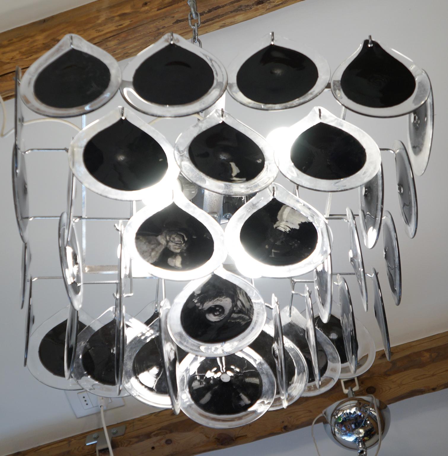 Vistosi Mid-Century Modern Black Crystal Murano Glass Chandelier 
