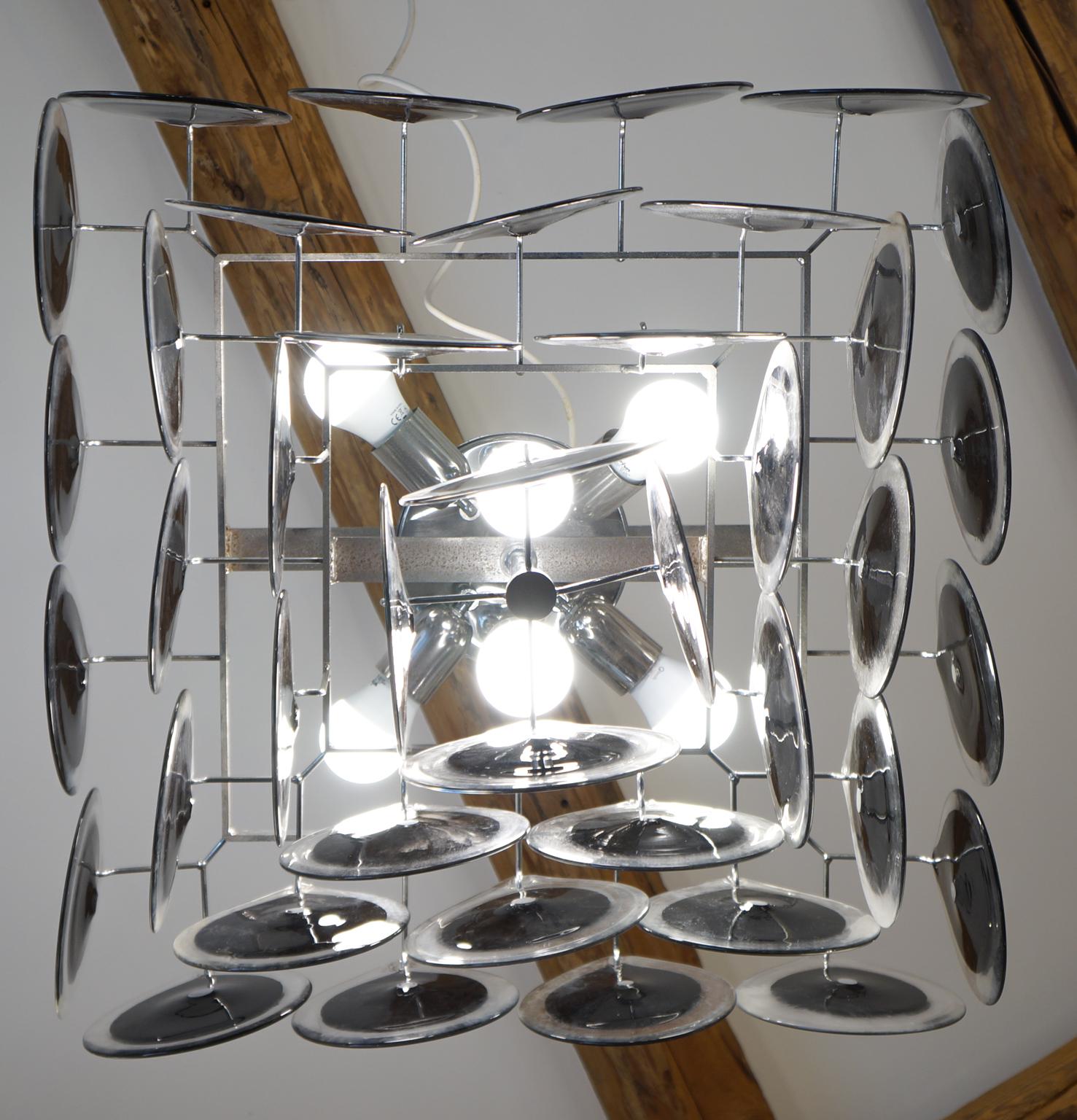 Vistosi Mid-Century Modern Schwarzer Kristall Murano Glas Kronleuchter 