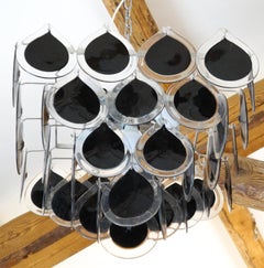 Vistosi Mid-Century Modern Black Crystal Murano Glass Chandelier "Disks", 1980