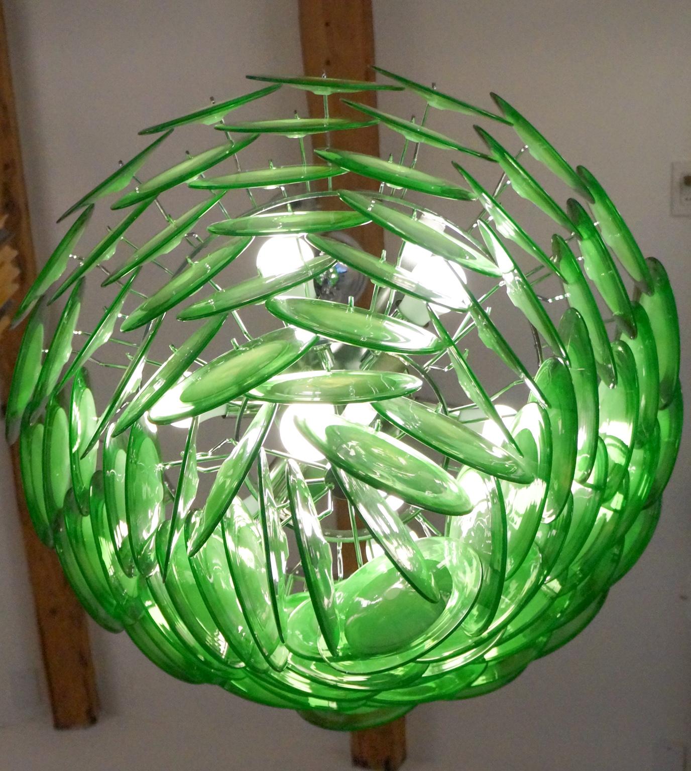 Vistosi Mid-Century Modern Green Murano Glass Chandelier 