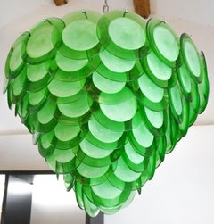Vistosi Mid-Century Modern Green Murano Glass Chandelier "Disks", 1972