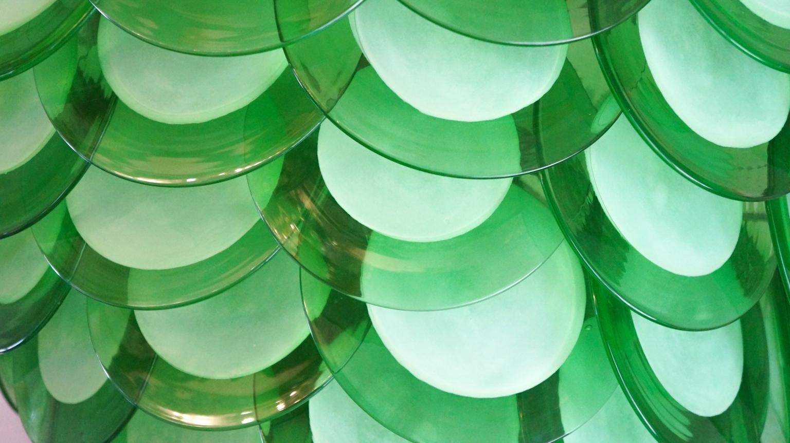 Italian Vistosi Mid-Century Modern Green Murano Glass Chandelier 