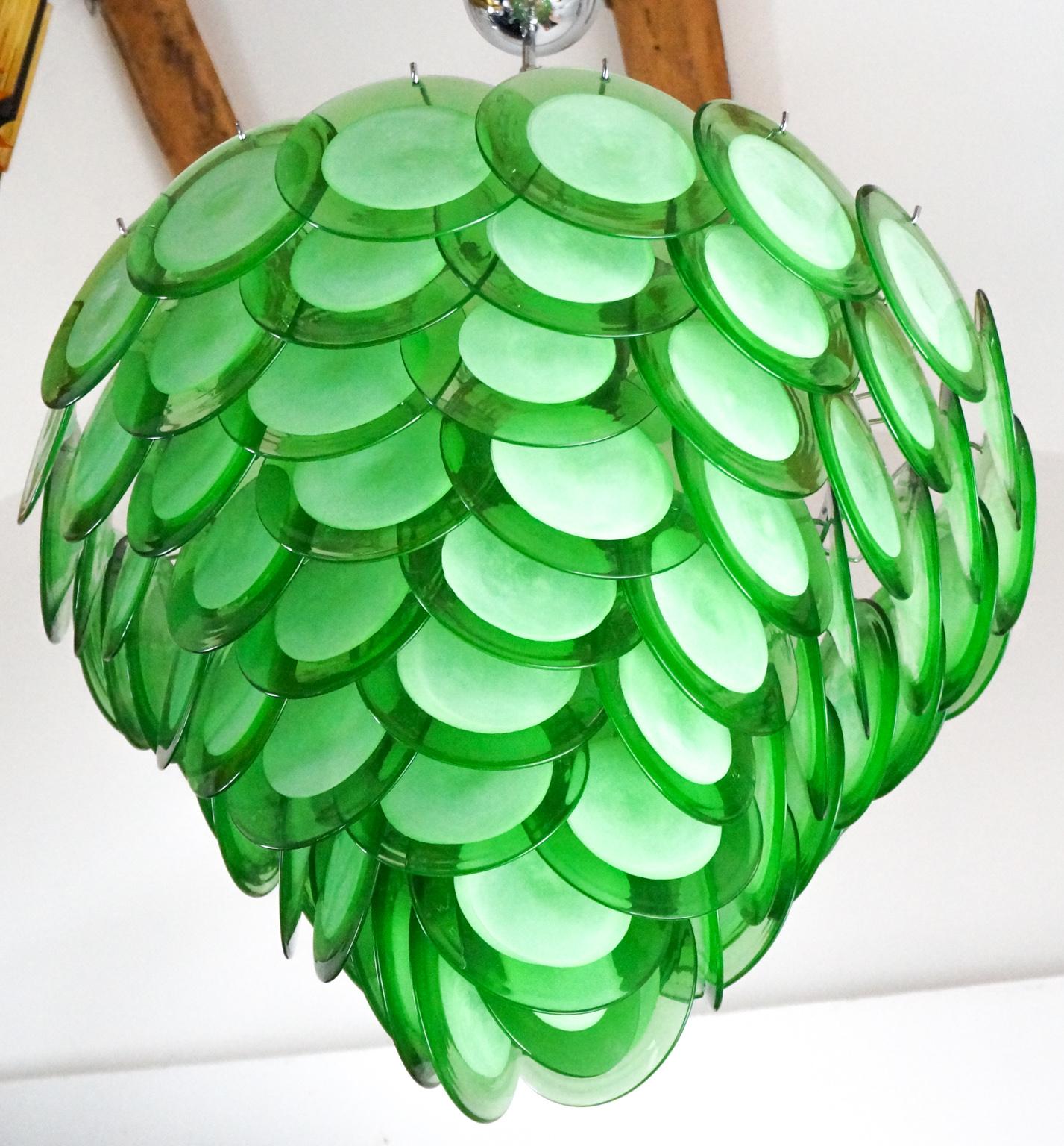 Late 20th Century Vistosi Mid-Century Modern Green Murano Glass Chandelier 