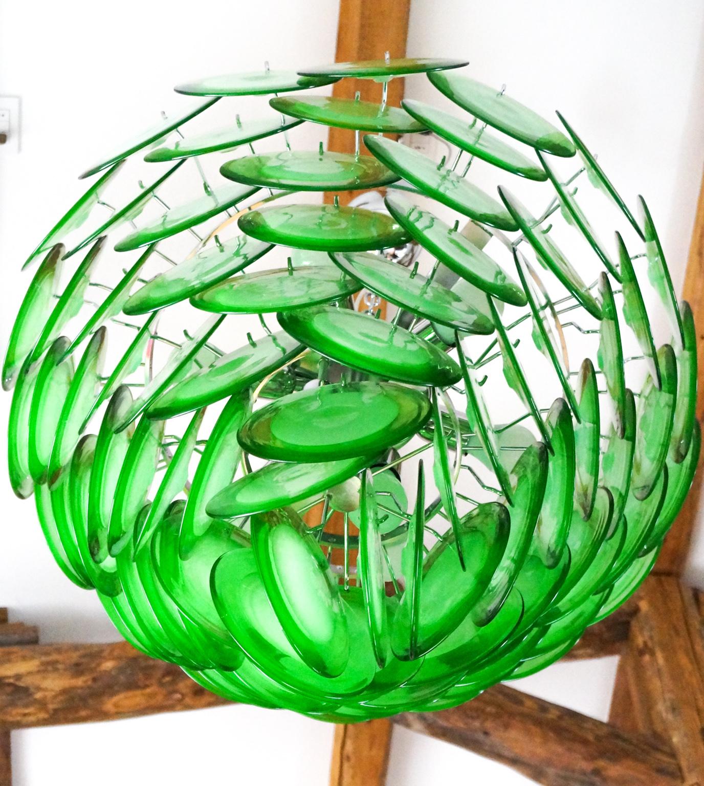 Art Glass Vistosi Mid-Century Modern Green Murano Glass Chandelier 