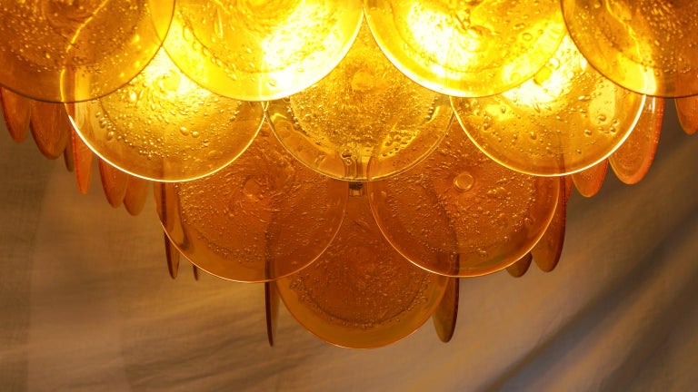 Vistosi Mid-Century Modern Orange Murano Glass Chandelier 