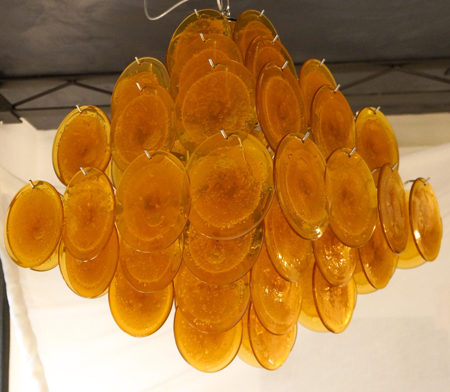 Italian Vistosi Mid-Century Modern Orange Murano Glass Chandelier 