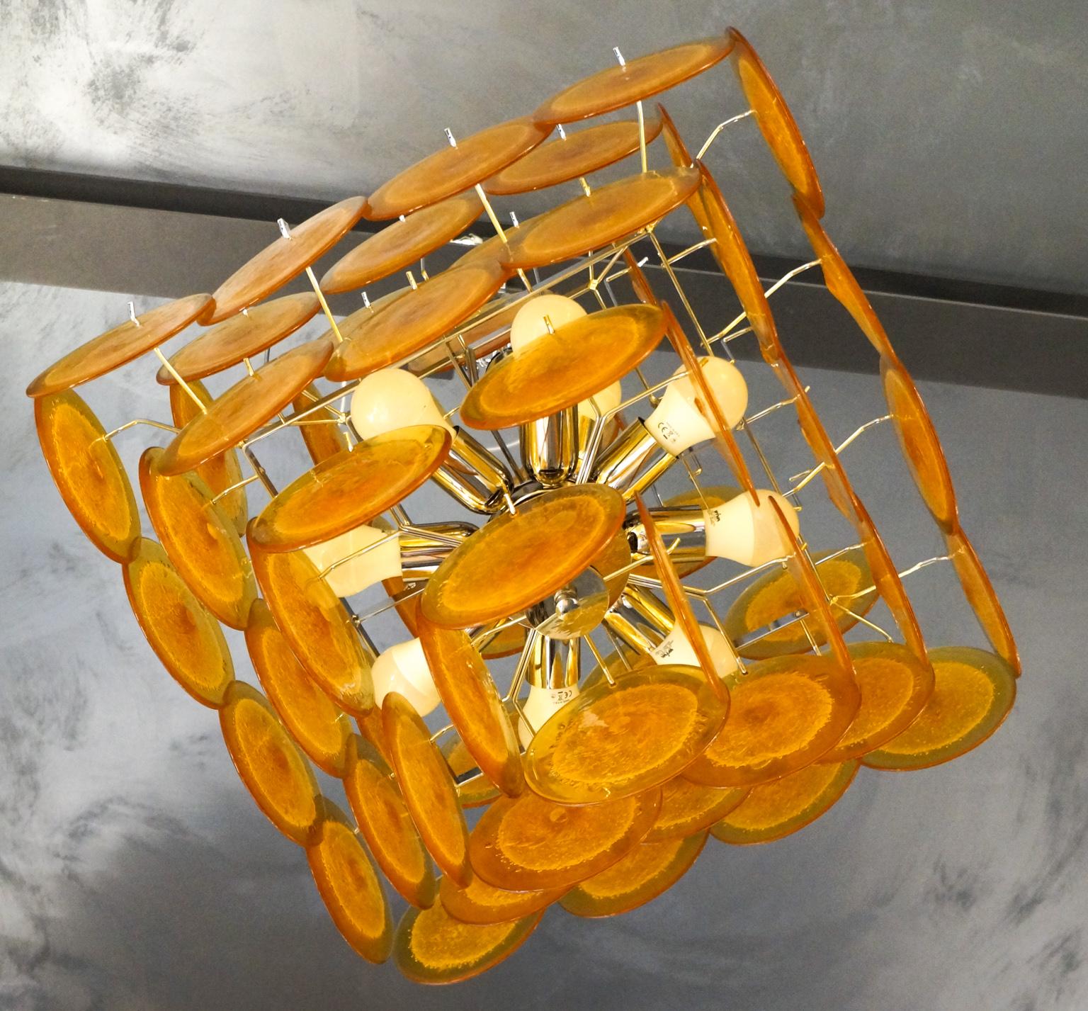 Art Glass Vistosi Mid-Century Modern Orange Murano Glass Chandelier 