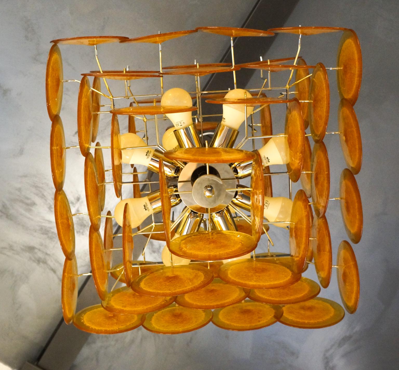 Vistosi Mid-Century Modern Orange Murano Glass Chandelier 