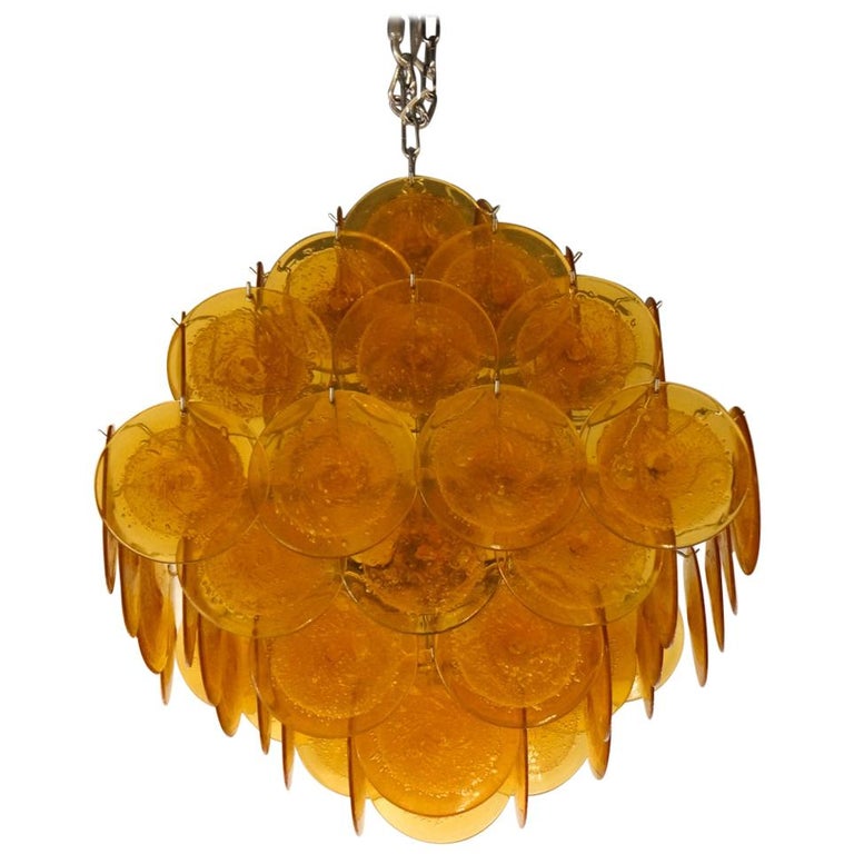 Vistosi Mid Century Modern Orange, Orange Murano Glass Chandelier