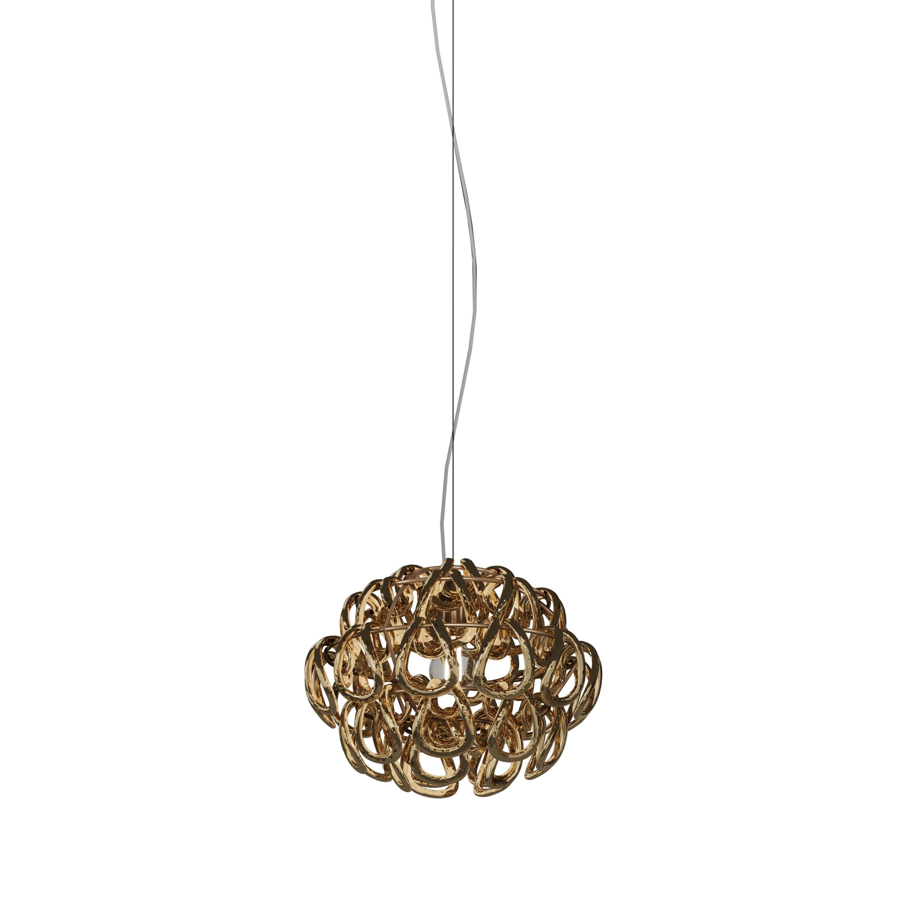 Moderno Vistosi Minigiogali, lampada a sospensione in vetro oro cristallo e montatura in bronzo opaco in vendita