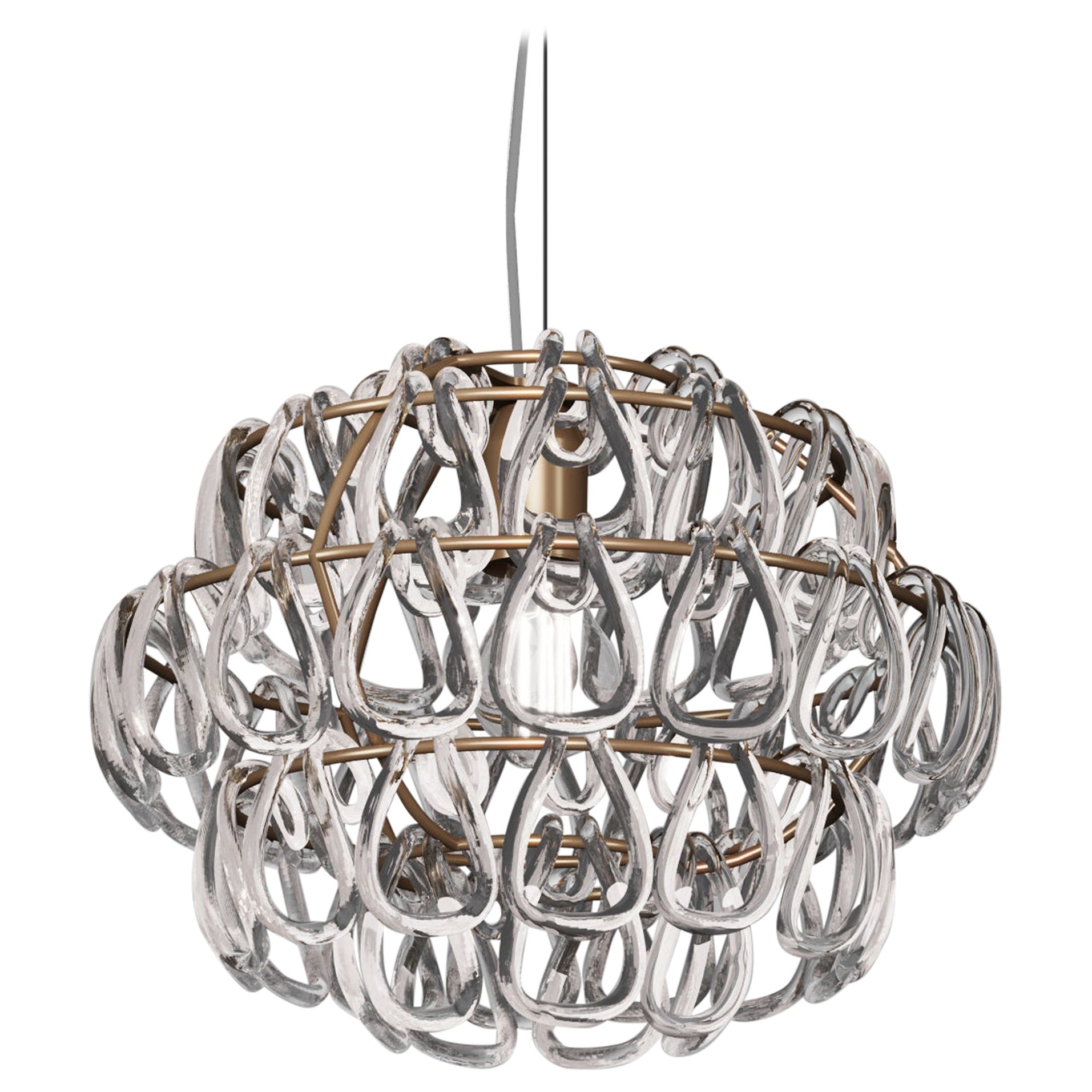 Lampe à suspension Vistosi Minigiogali en verre transparent et cadre en bronze