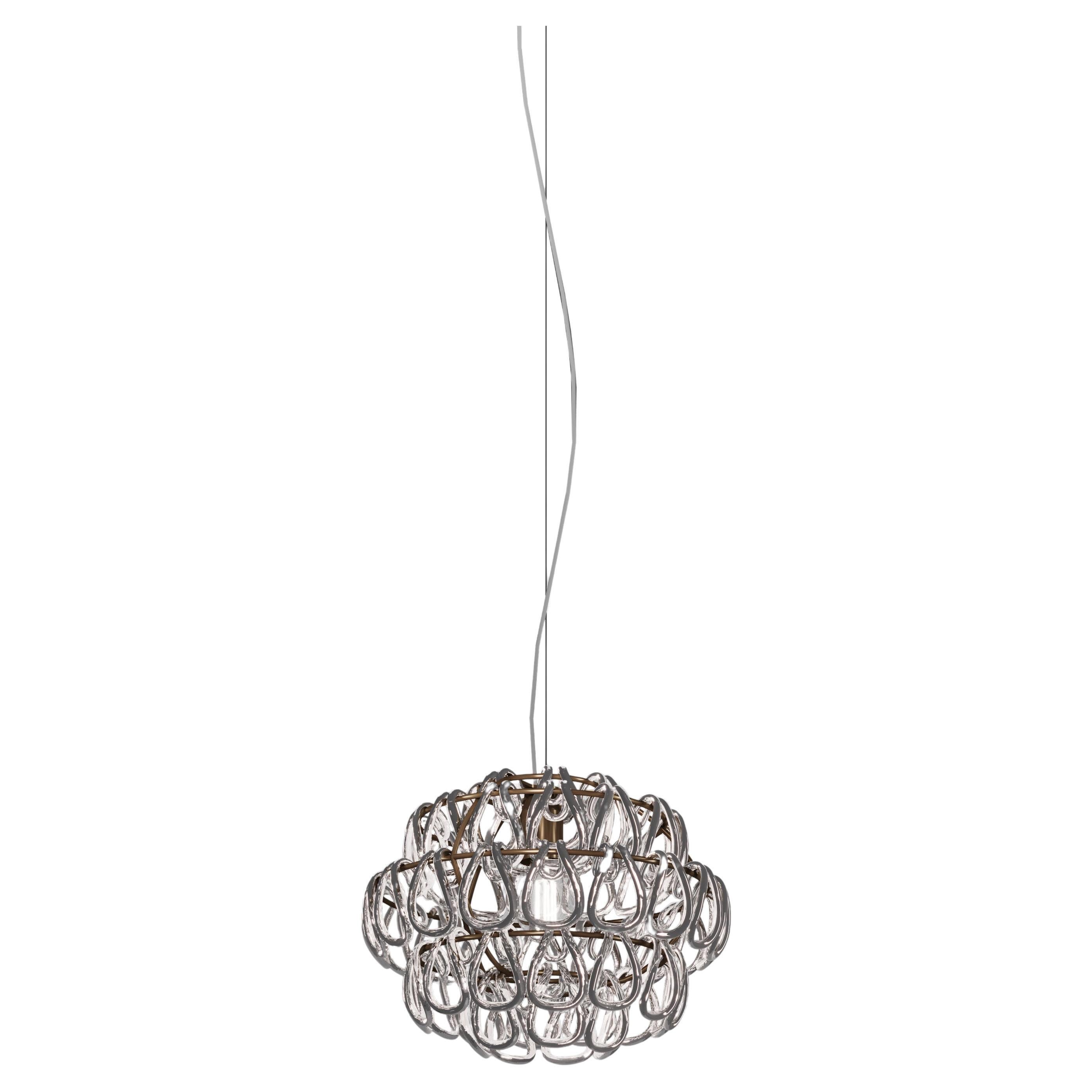 Vistosi Minigiogali Pendant Light in Crystal Silver Glass And Matt Bronze Frame