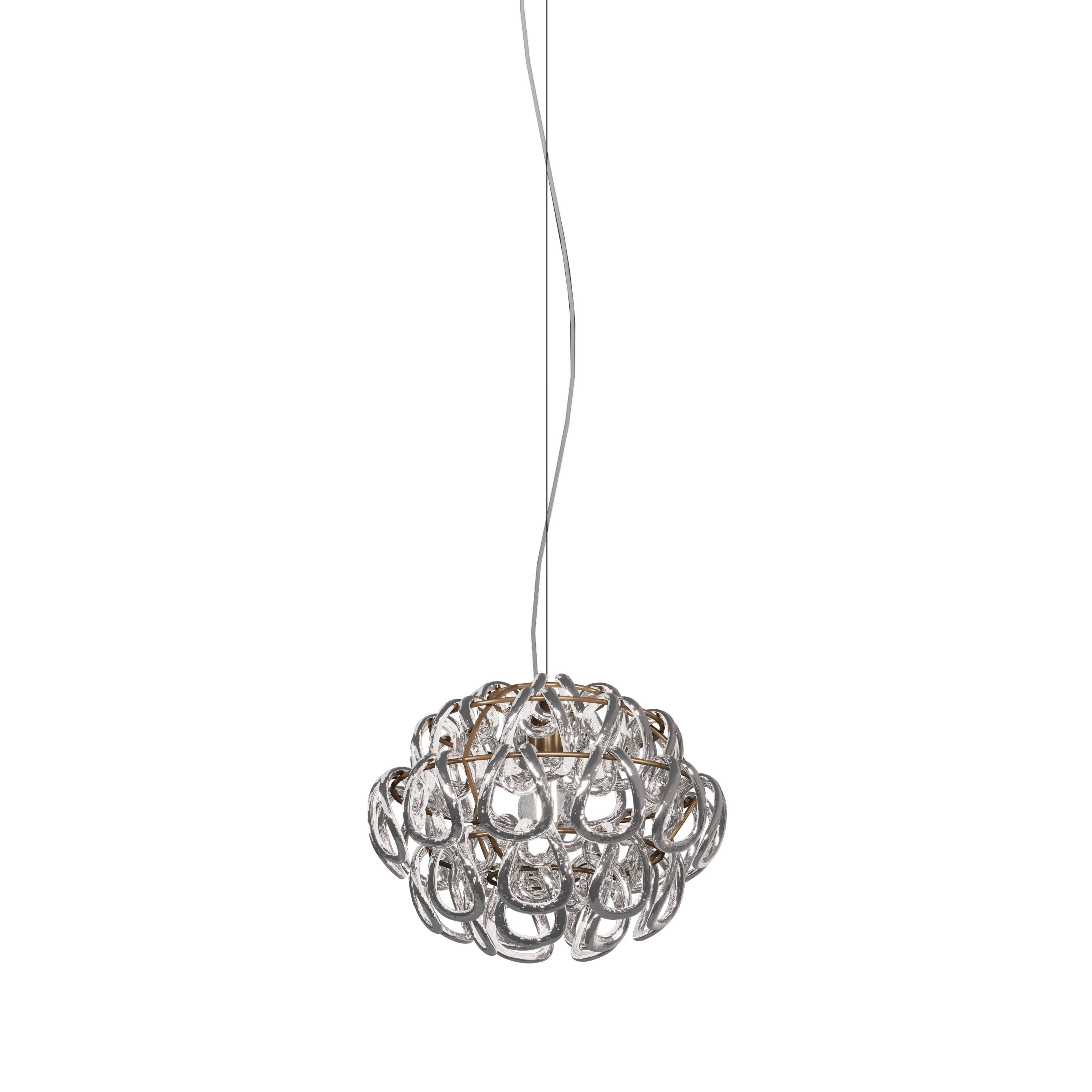 Modern Vistosi Minigiogali Pendant Light in Crystal Transparent Glass And Bronze Frame For Sale