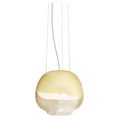 Vistosi Mirage Pendant Light in White Amber Glass And Glossy White Frame