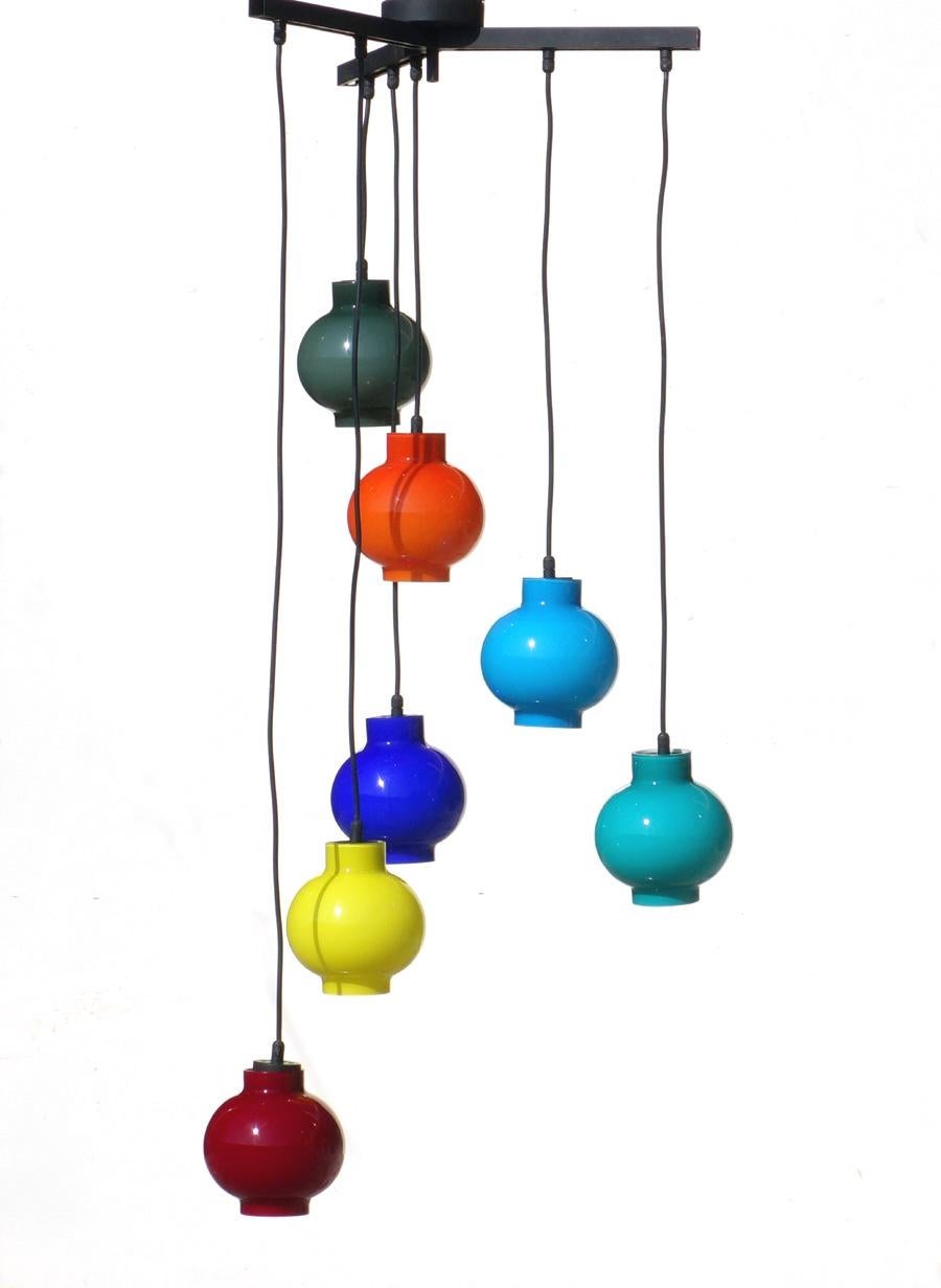Mid-Century Modern Vistosi Multi-Color Glass Pendant Midcentury 1950s Italian Design Ceiling Lamp en vente