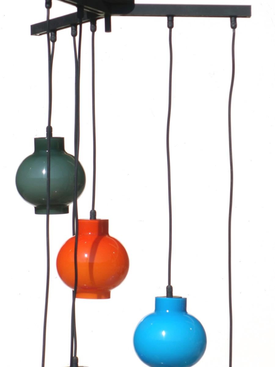 italien Vistosi Multi-Color Glass Pendant Midcentury 1950s Italian Design Ceiling Lamp en vente