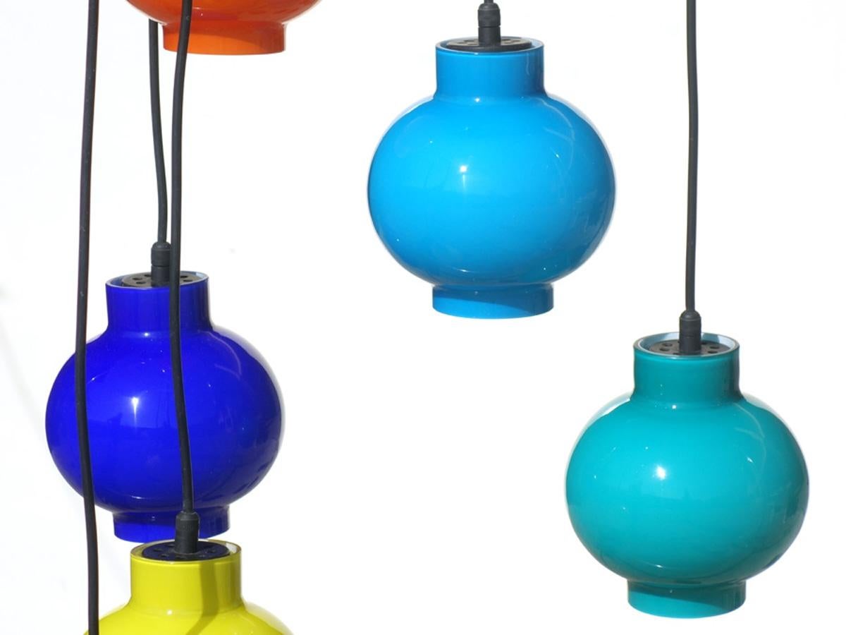 Metal Vistosi Multi-Color Glass Pendant Midcentury 1950s Italian Design Ceiling Lamp For Sale