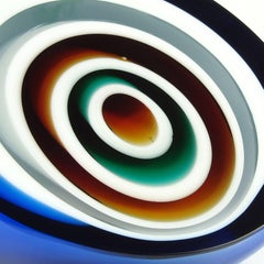 Vistosi Murano Blue White Orange Black Bullseye Italian Art Glass Paperweight