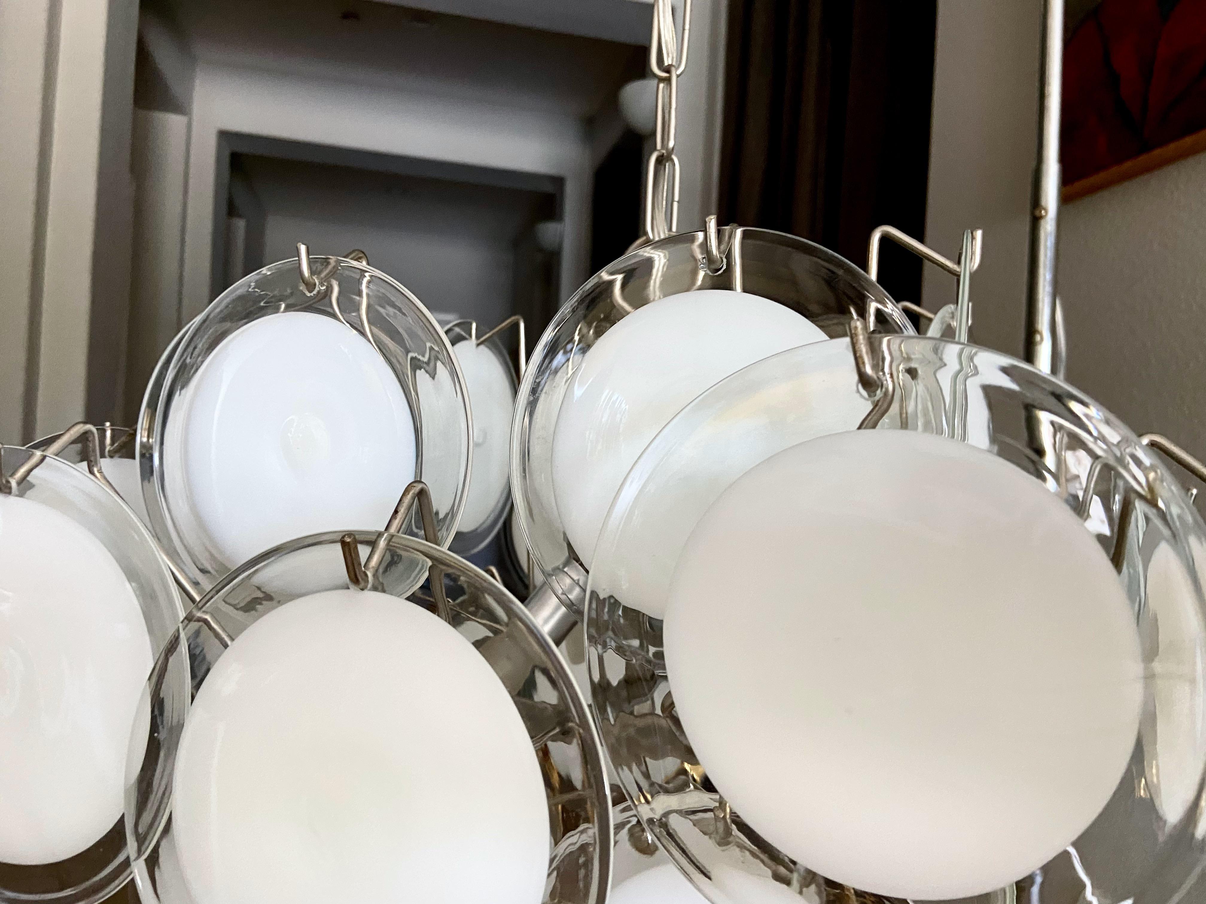 Vistosi Murano Clear & White Disc Chandelier For Sale 5