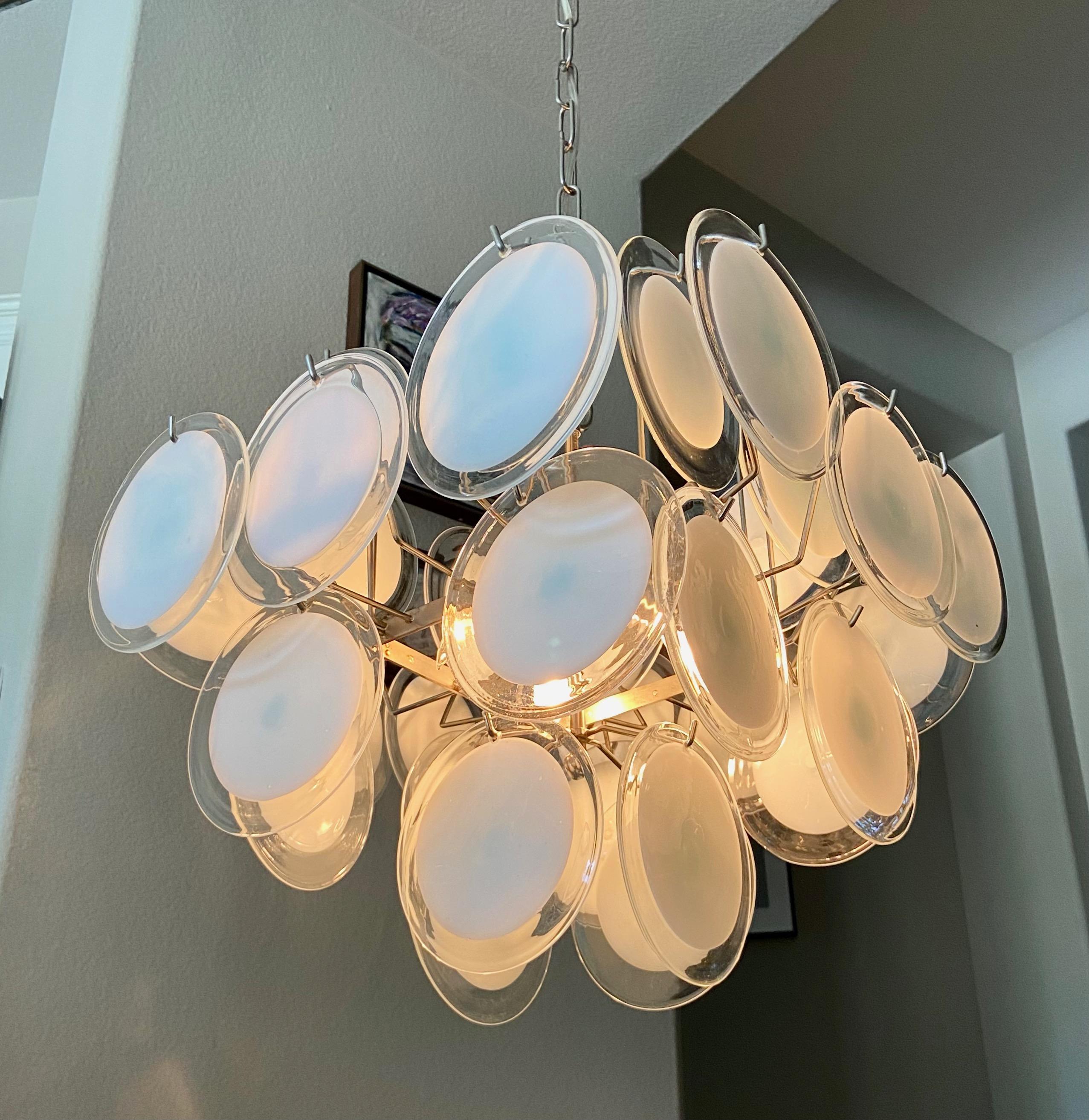 Vistosi Murano Clear & White Disc Chandelier For Sale 8