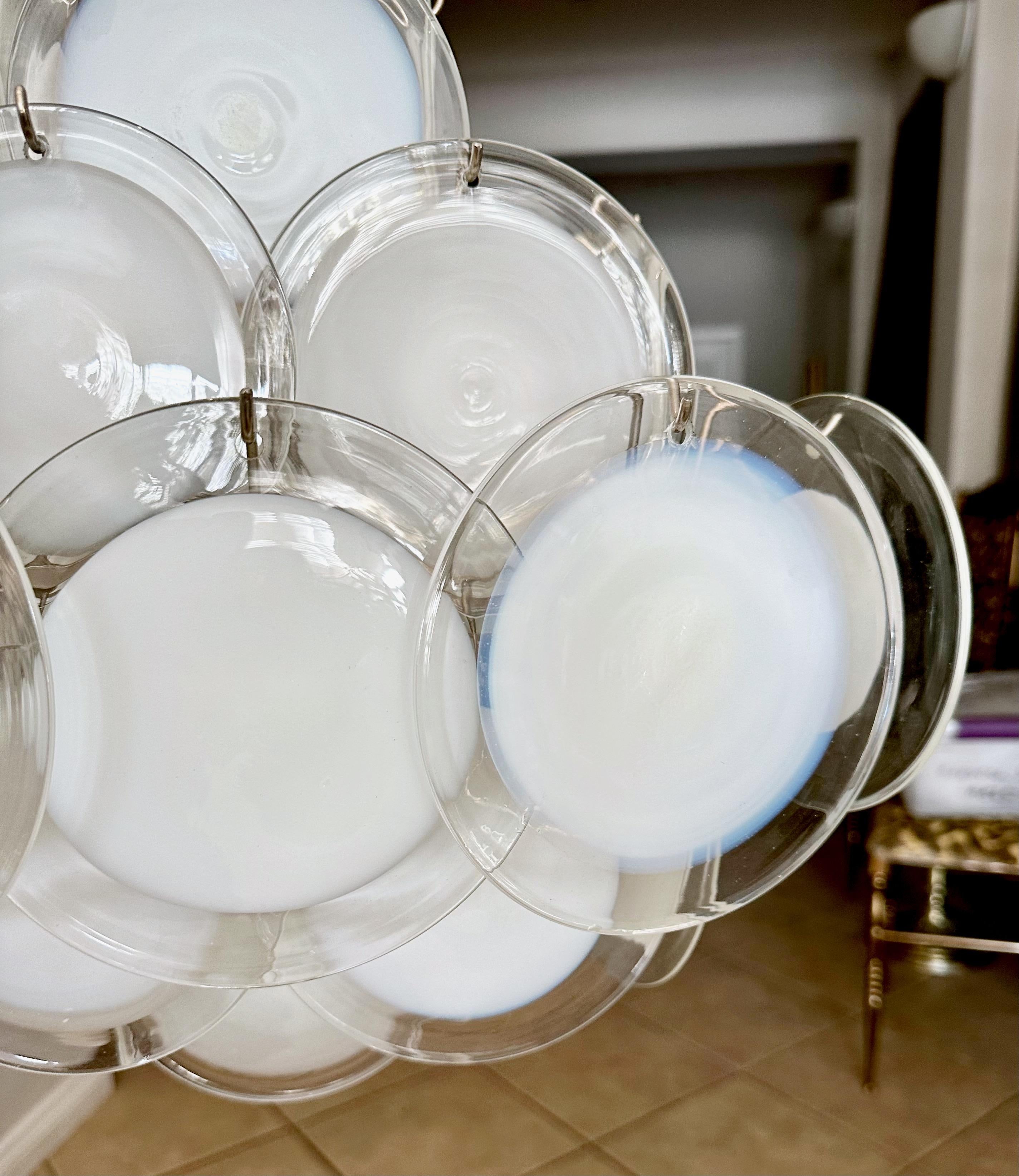 Vistosi Murano Clear & White Disc Chandelier For Sale 10