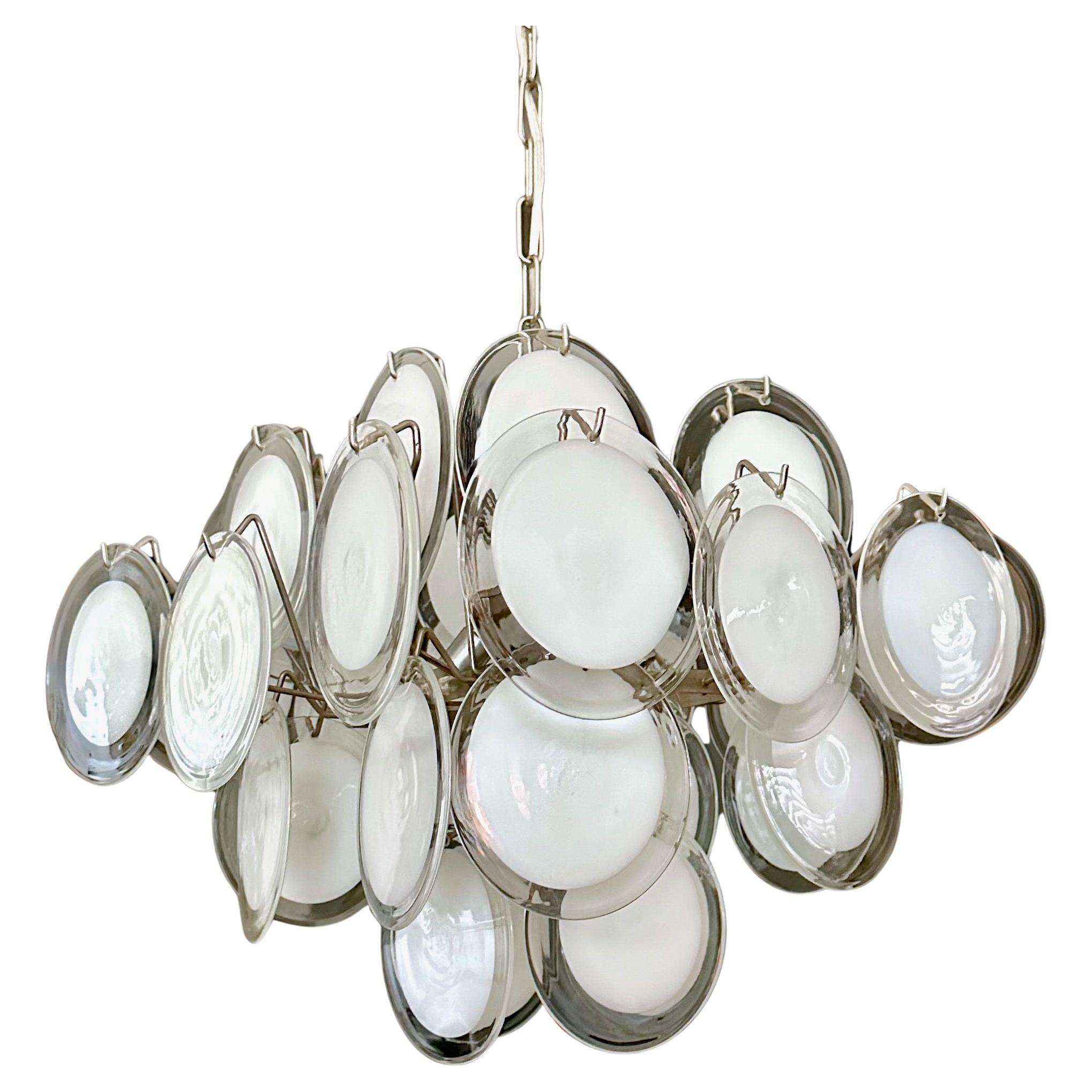 Vistosi Murano Clear 
White Disc Chandelier en venta
