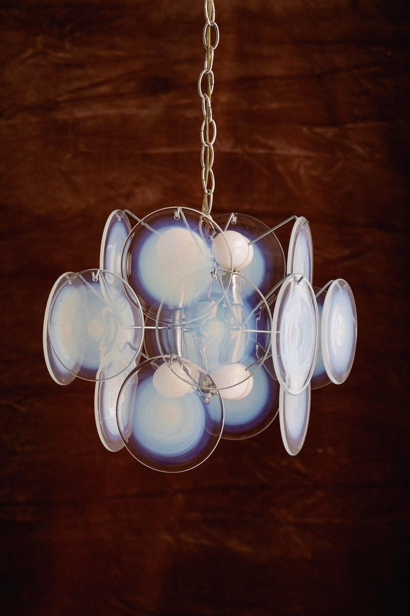 Hollywood Regency Vistosi Murano Glass Disc Chandelier For Sale