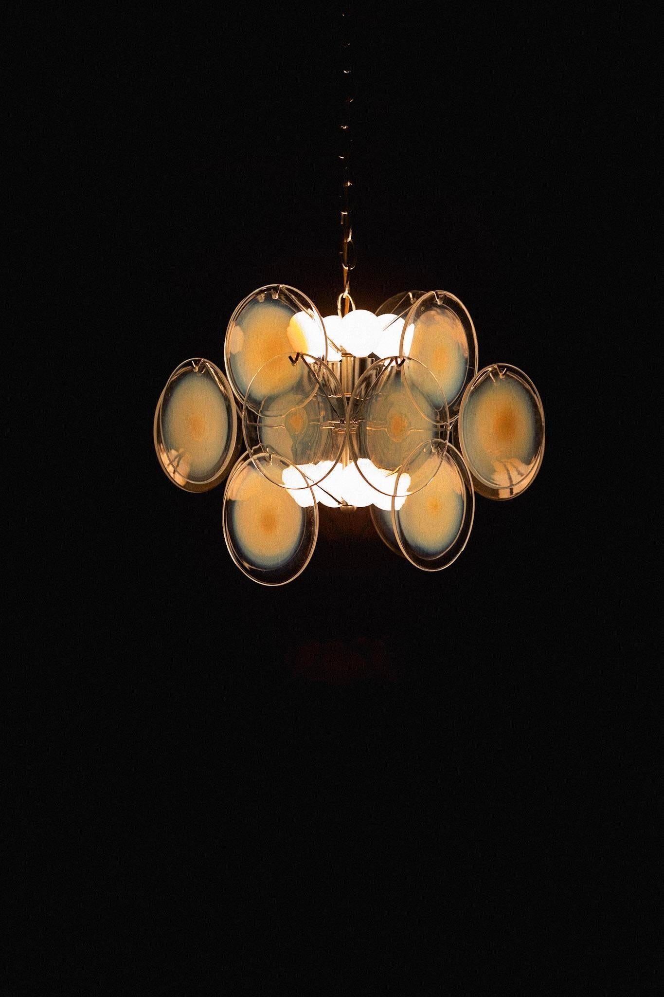 Italian Vistosi Murano Glass Disc Chandelier For Sale