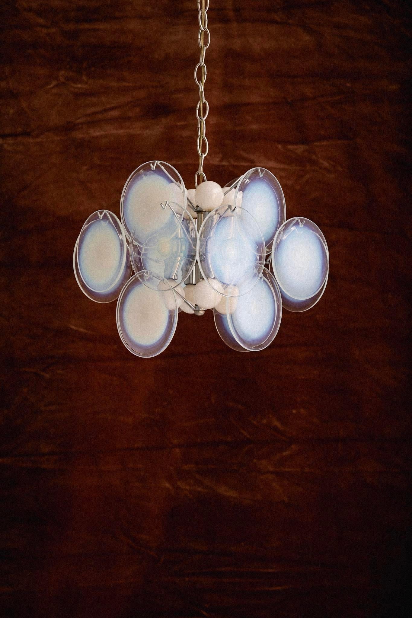 Blown Glass Vistosi Murano Glass Disc Chandelier For Sale