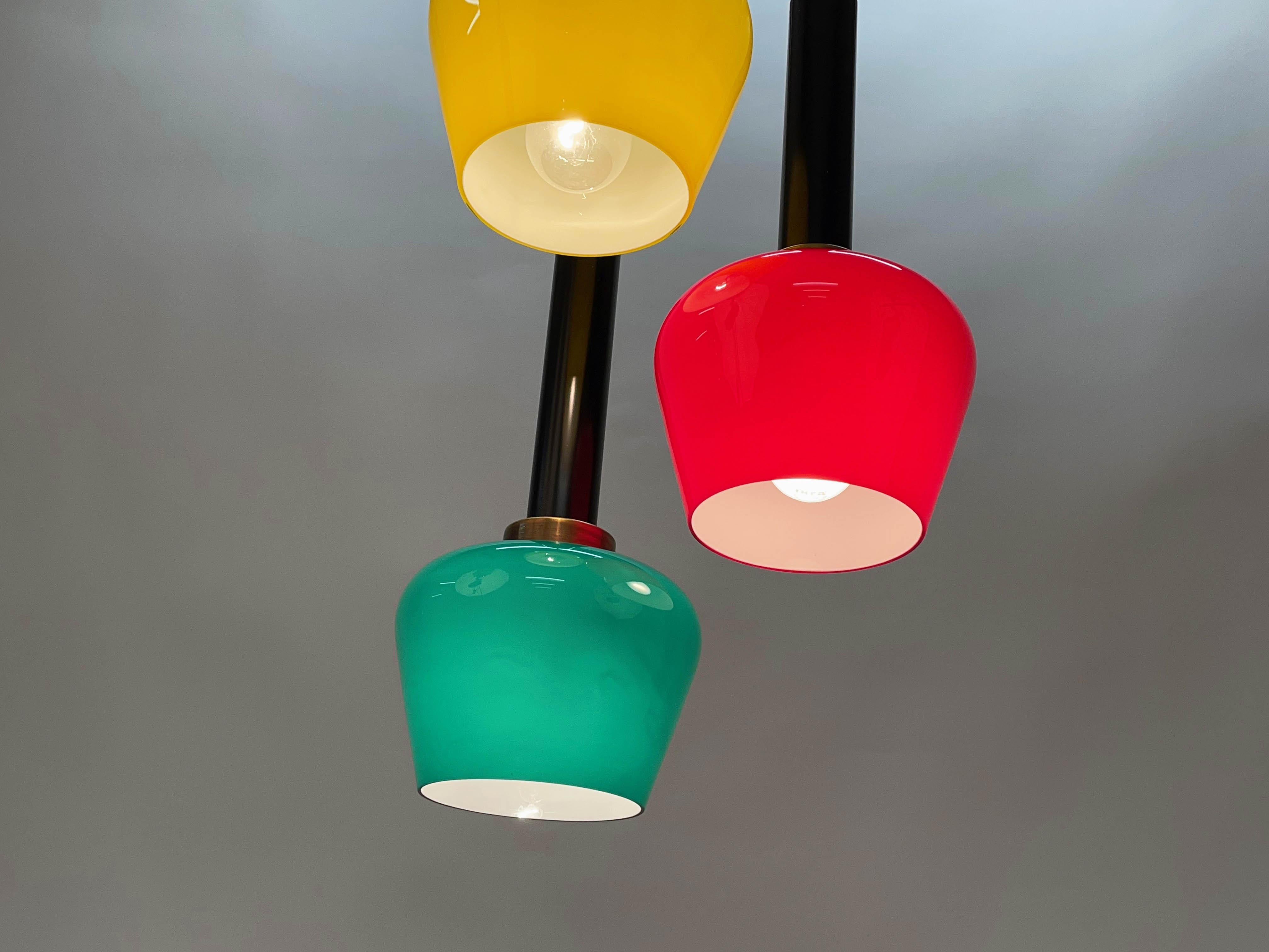 Vistosi Murano Glass Italian Chandelier with Three Pendant Lights, 1950s 5
