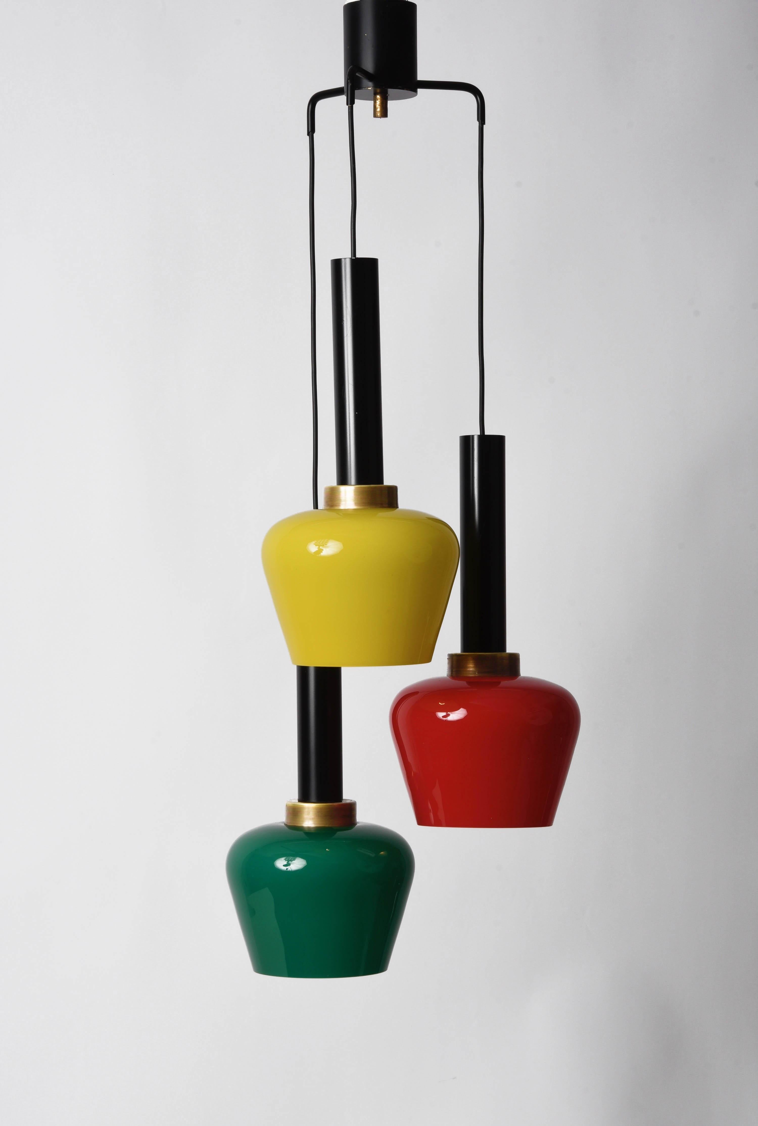 20th Century Vistosi Murano Glass Italian Chandelier with Three Pendant Lights, 1950s