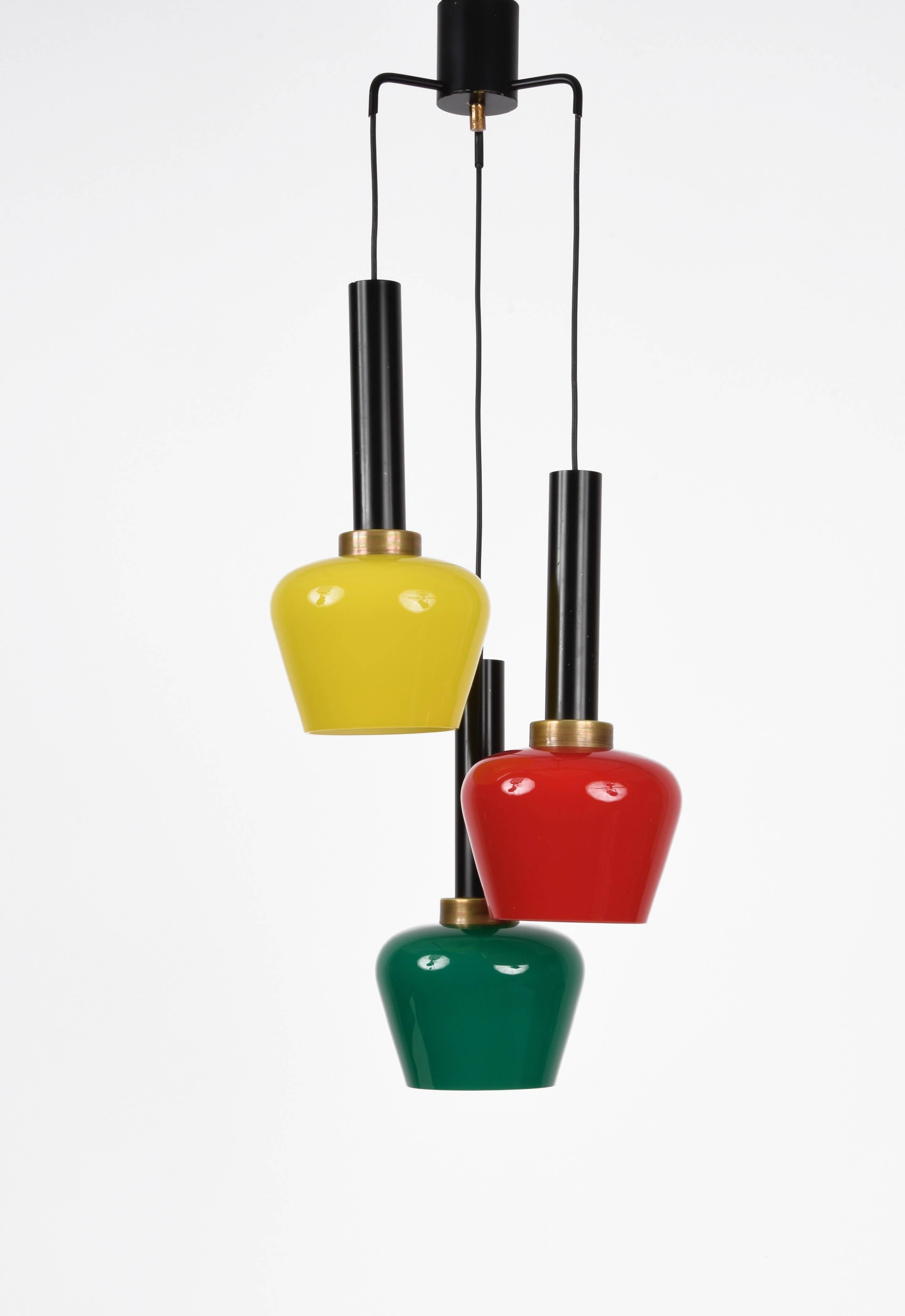 Metal Vistosi Murano Glass Italian Chandelier with Three Pendant Lights, 1950s