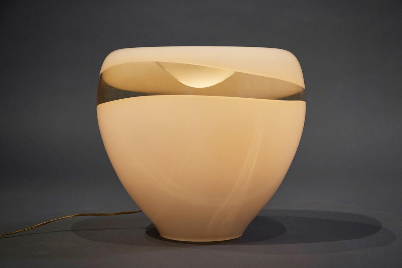 Italian Vistosi Murano Glass Lamp in a Graceful Bowl Shape with Opaque and Amber Glass For Sale