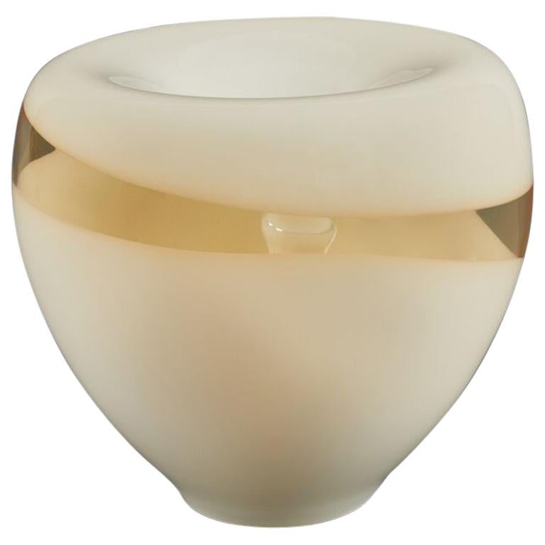 Vistosi Murano Glass Lamp in a Graceful Bowl Shape with Opaque and Amber Glass For Sale