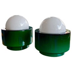Vistosi Murano Glass, Pair of Table Lamps or Night Lights, Green and White