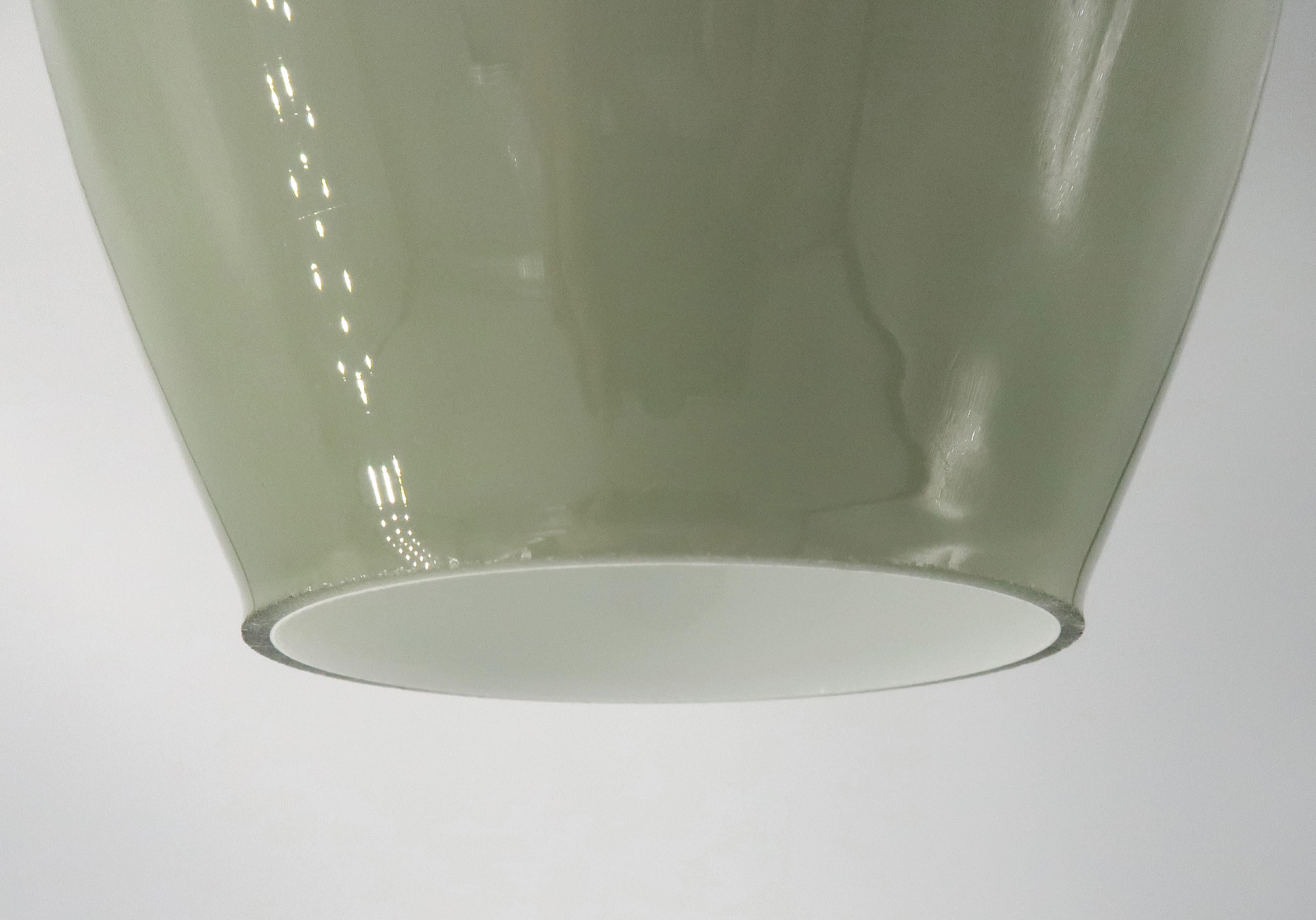 Italian Vistosi Murano Modernist Green, Grey Opaline Glass Pendant, 1960s For Sale