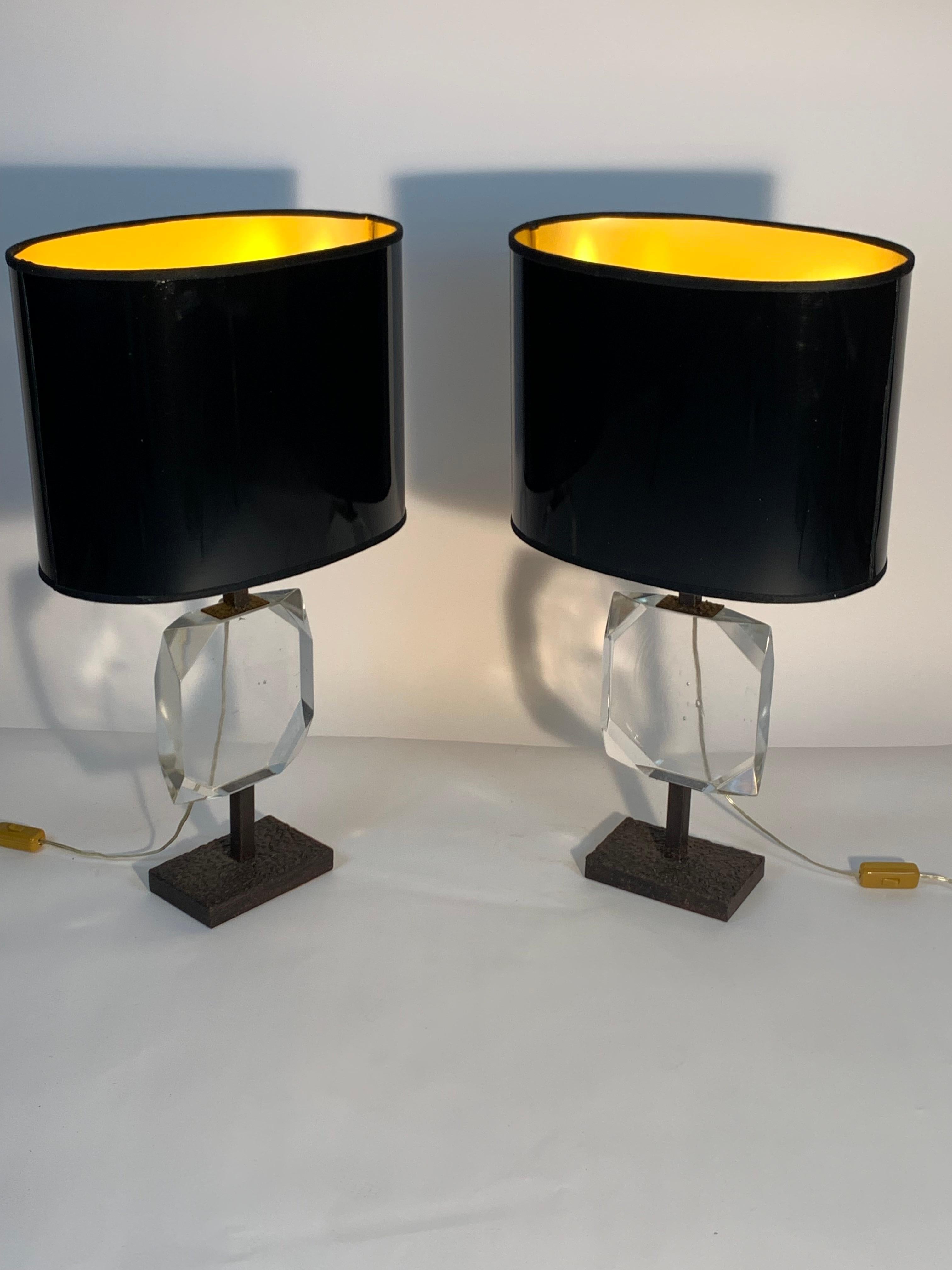 Mid-Century Modern Vistosi Murano Mid Century Italian Pair of Cut Glass Table Lamps