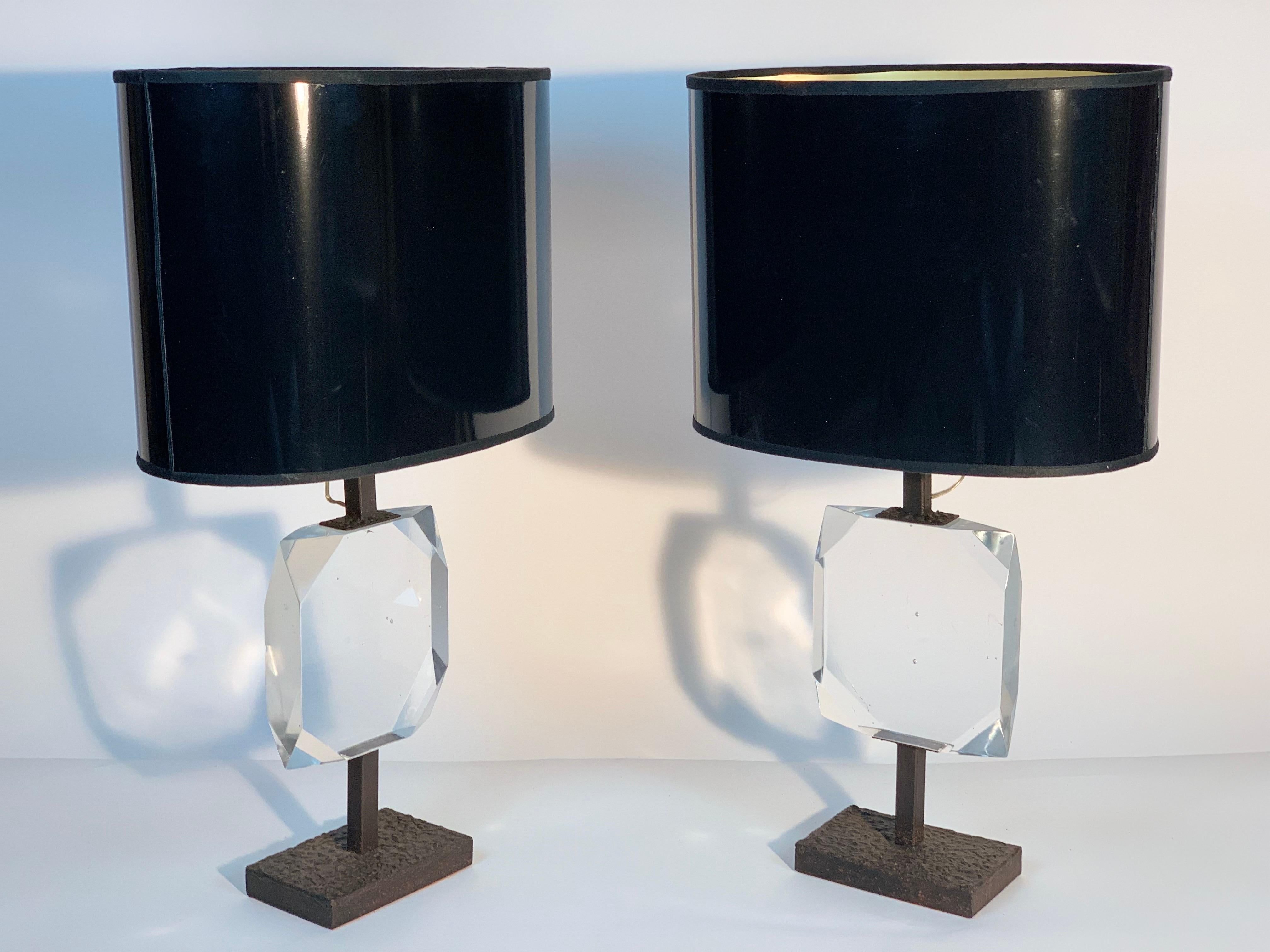 Vistosi Murano Mid Century Italian Pair of Cut Glass Table Lamps In Good Condition In Firenze, Toscana