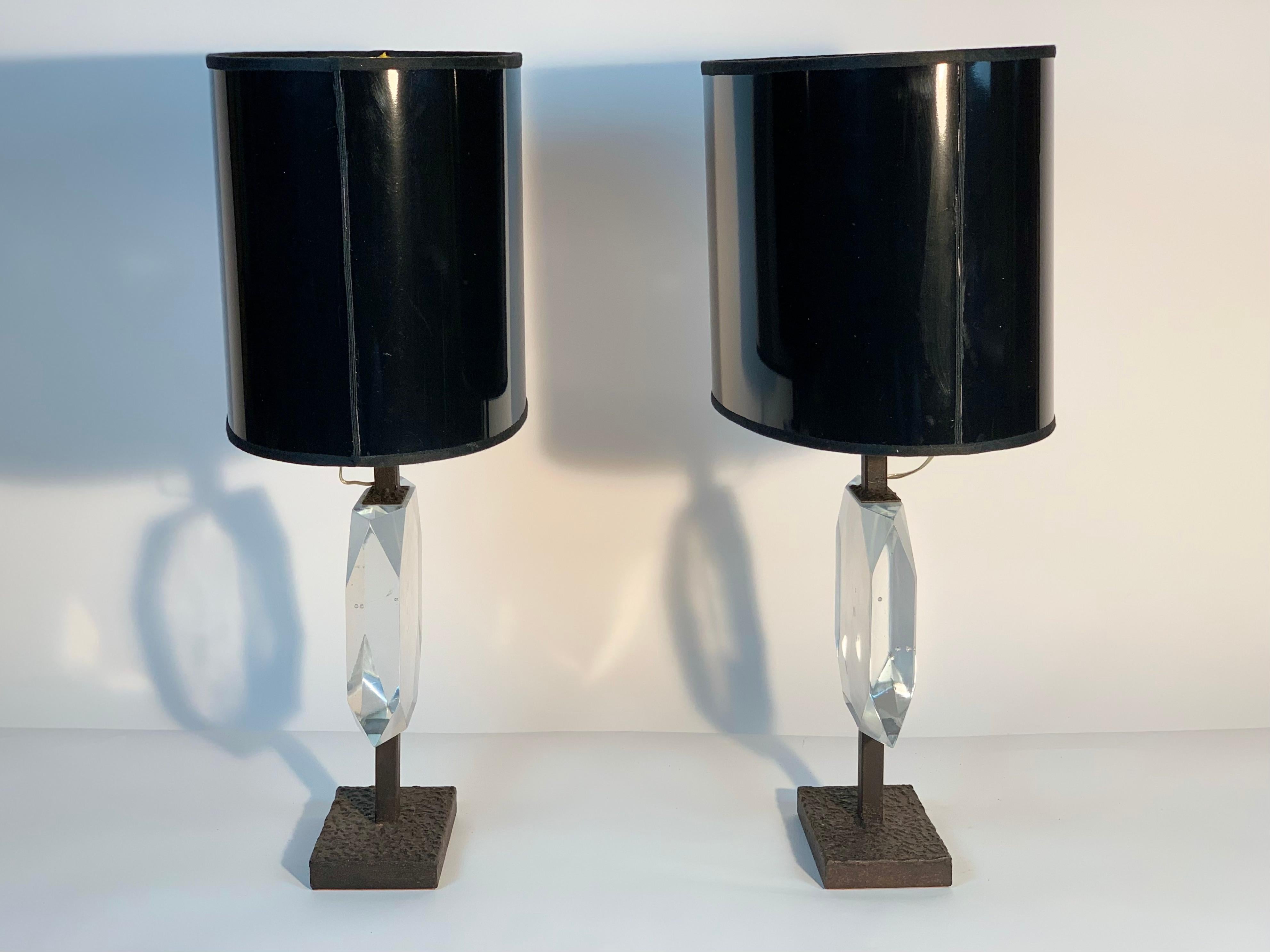 Mid-20th Century Vistosi Murano Mid Century Italian Pair of Cut Glass Table Lamps