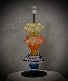 Vistosi Murano Orange Yellow and Blu Art Glass Color Table Lamp, 2006
