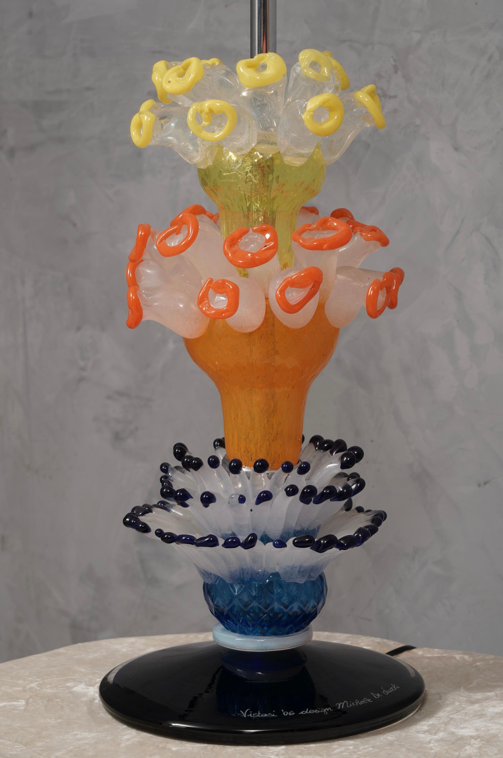 Mid-Century Modern Vistosi Murano Orange Yellow and Blu Art Glass Color Table Lamp, 2006 For Sale
