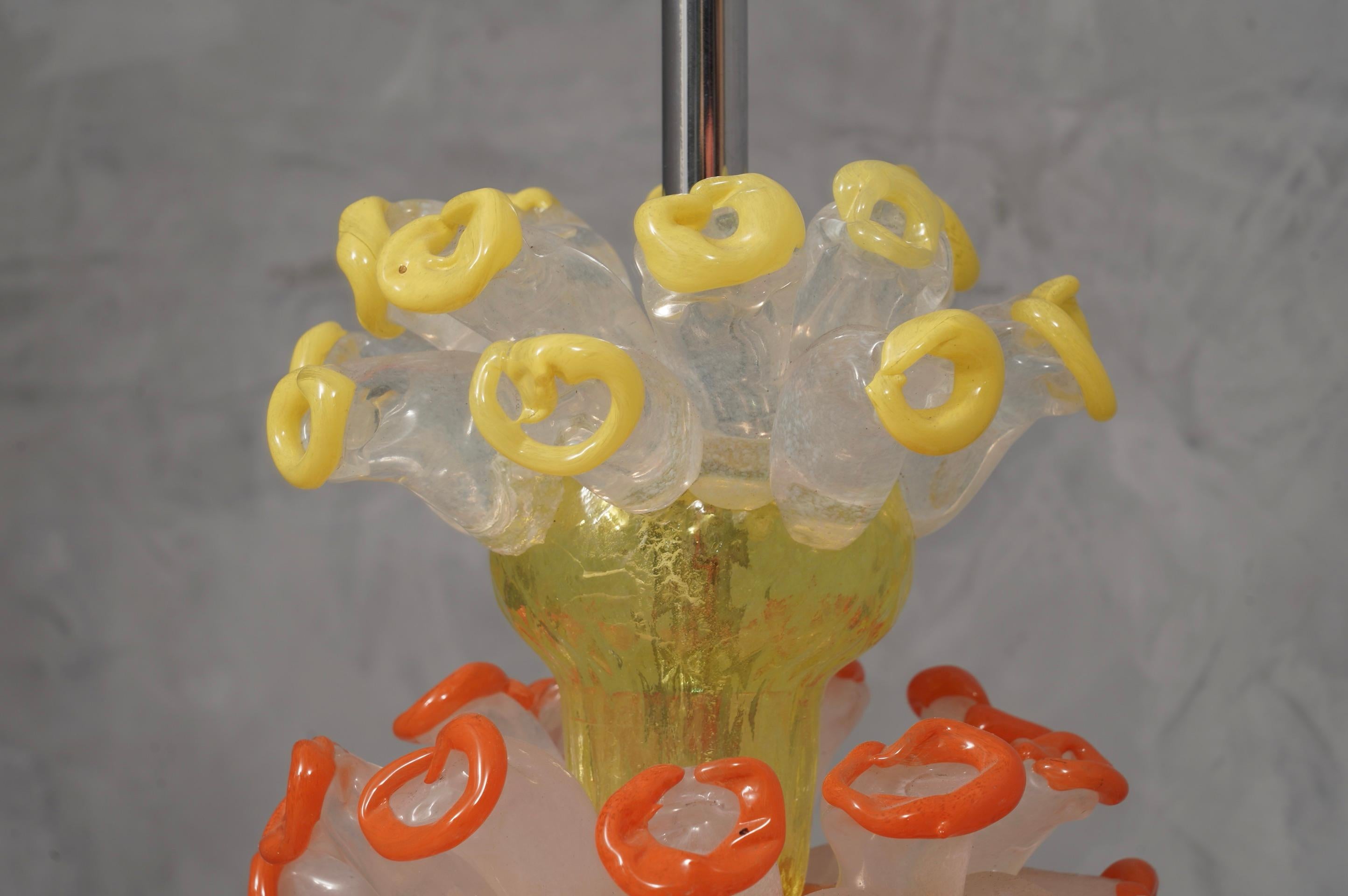 Vistosi Murano-Tischlampe aus orange-gelbem und braunem Kunstglas, 2006 (Italienisch) im Angebot