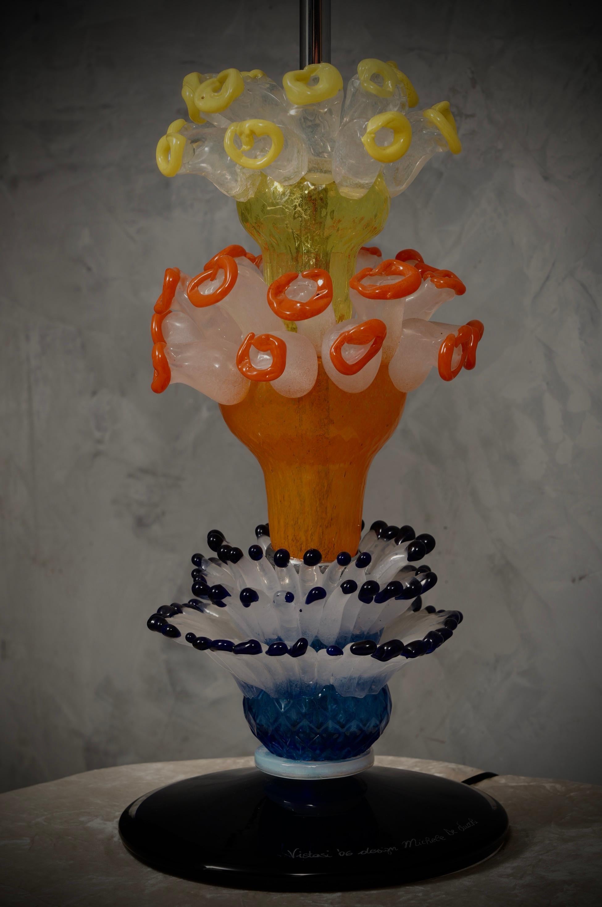 italien Lampe de bureau en verre d'art de Murano orange, jaune et bleu, Vistosi, 2006 en vente