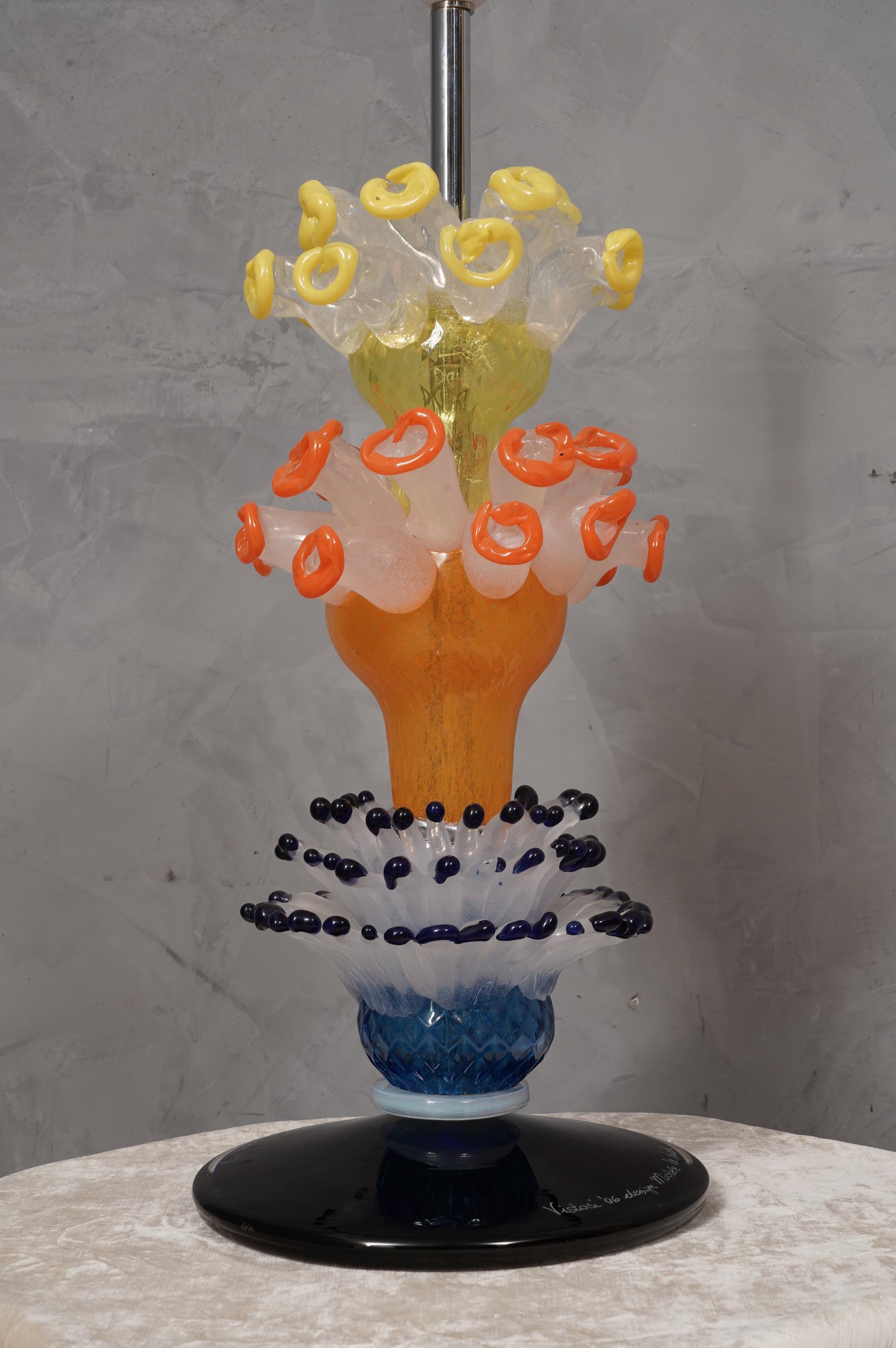 Vistosi Murano Orange Yellow and Blu Art Glass Color Table Lamp, 2006 For Sale 2
