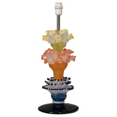 Vistosi Murano Orange Yellow and Blu Art Glass Color Table Lamp, 2006