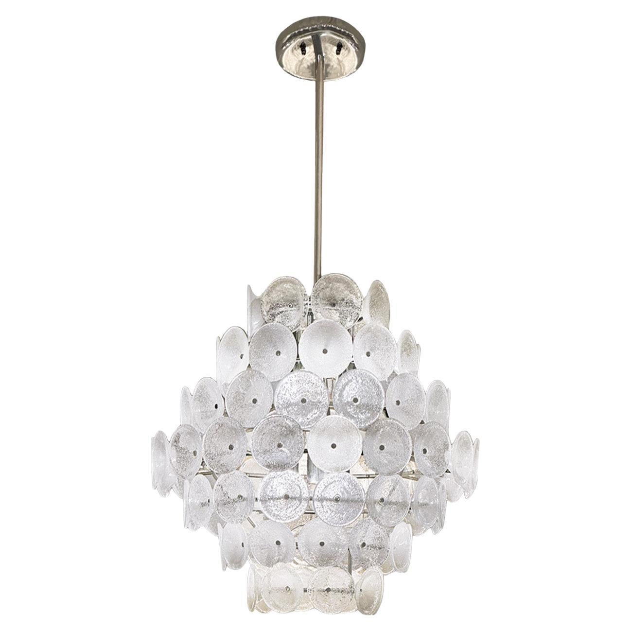 Vistosi Murano Pulegoso Glass Cup and Chrome Tiered Chandelier 1970s For Sale