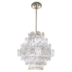 Vistosi Murano Pulegoso Glass Cup and Chrome Tiered Chandelier 1970s