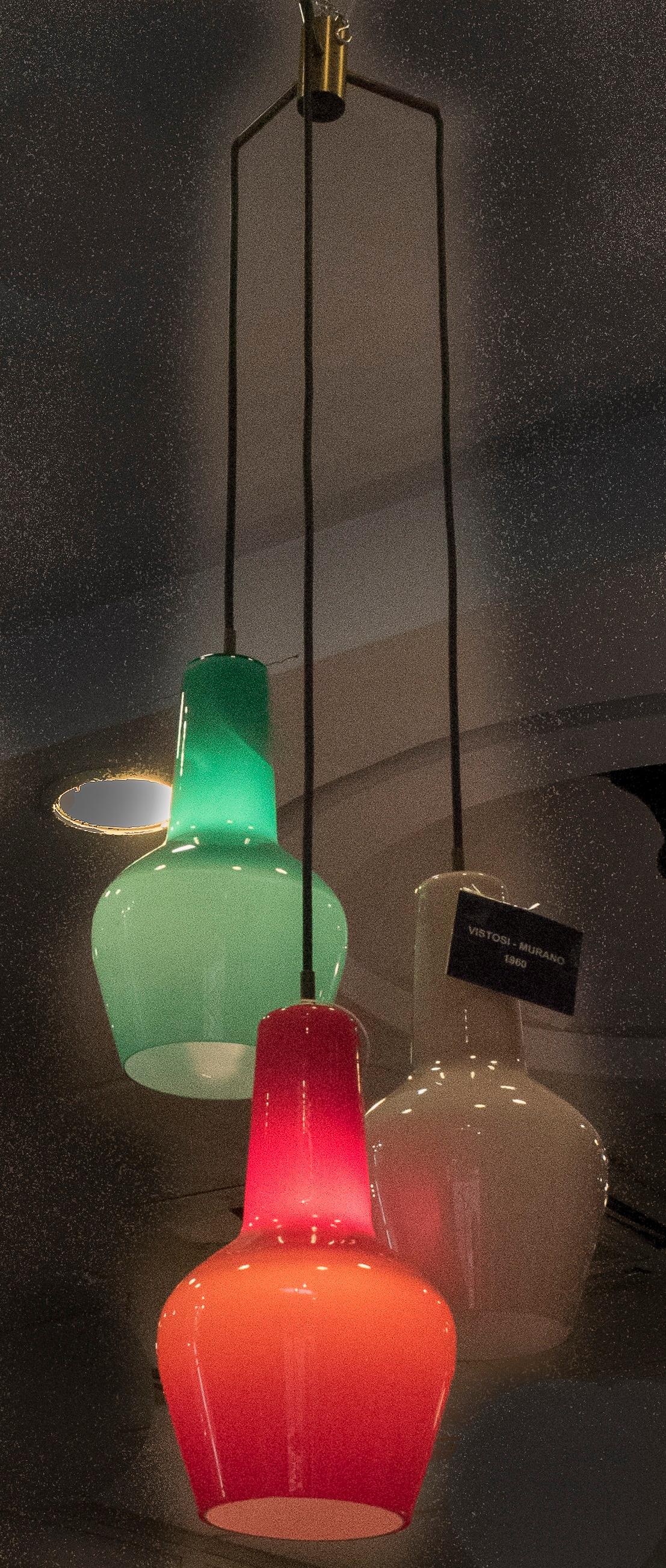Vistosi Murano Stilnovo Chandelier in Mauve, Red and Clear Green Glass In Excellent Condition In Valladolid, ES